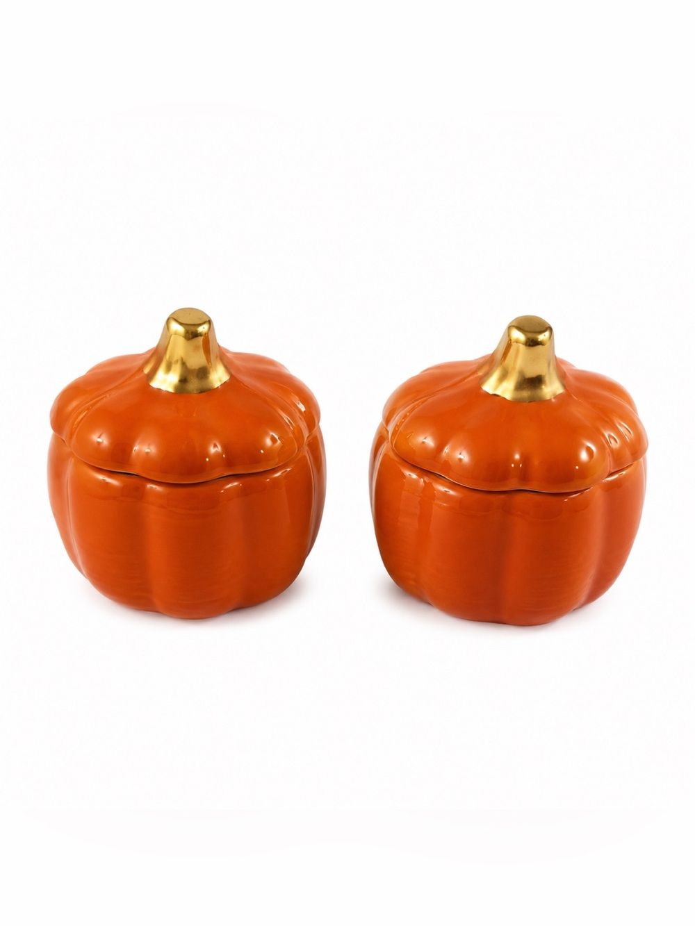 2-Pack Orange Pumpkin Fall Décor with Gold Stems – New